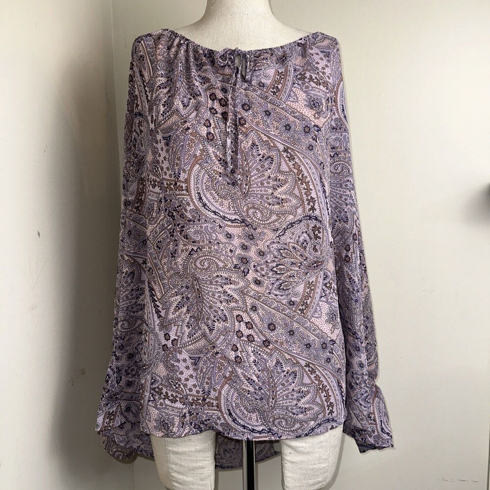 Apostrophe Women's Plus Size Purple Lavender Paisley Peasant Blouse Top Size 18W